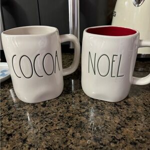 Rae Dunn White Ceramic Mugs  “Cocoa” & “Noel”